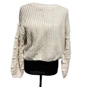 Jessica Simpson Womens Sz M Cream  Popcorn Sleeve Knit Sweater Capsule Cozy Chic